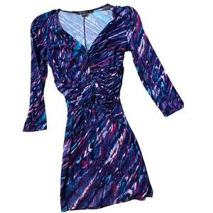Armani Exchange purple colorful body contour mini dress.